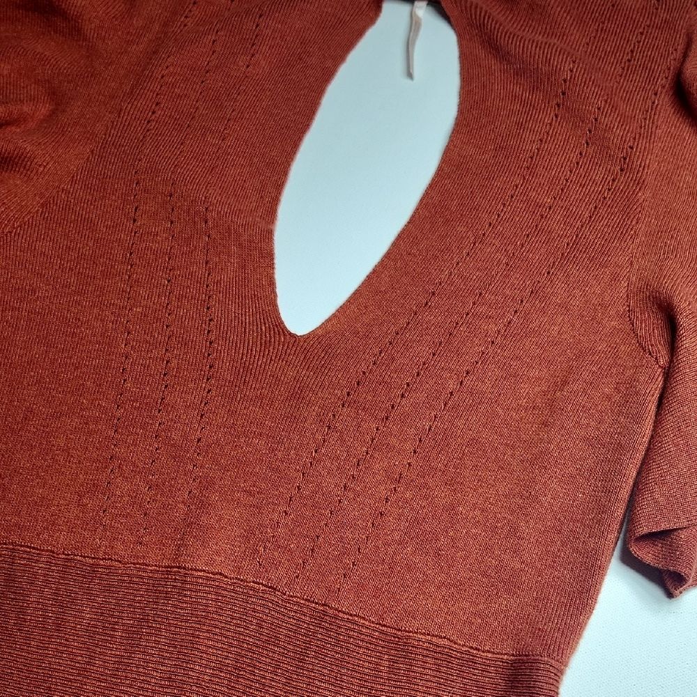 Free People Rust Red Knit Flutter Sleeve Dress NWT $148 Size S - Picture 9 of 12